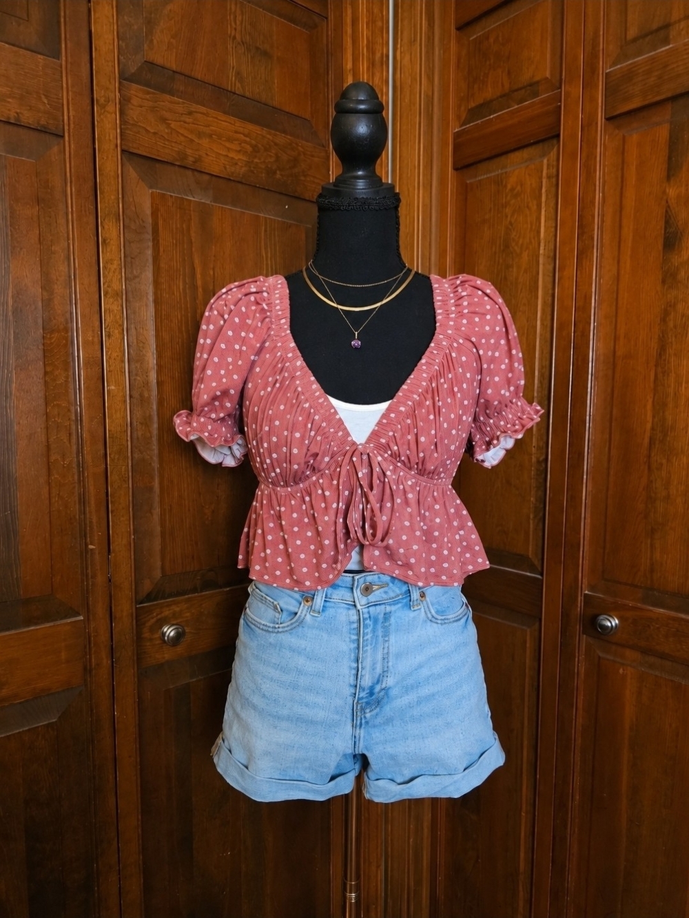Urban Outfitters Rust Pink Tie-Front Peplum Top